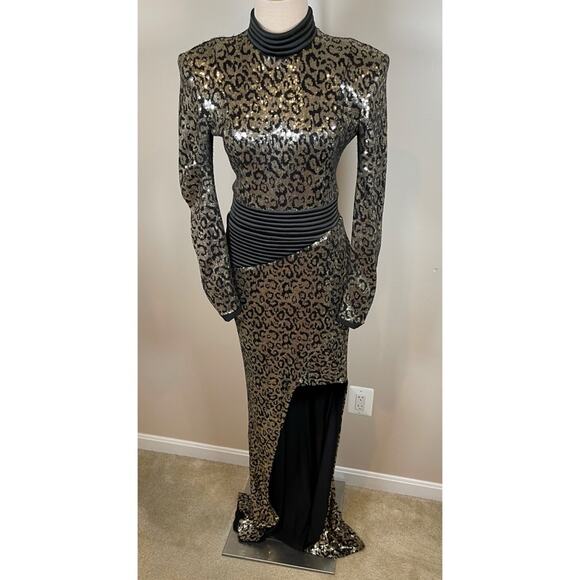Zhivago The Shakedown Sequin Leopard Cheetah Long Sleeve Maxi Dress Size 6 - Picture 5 of 12